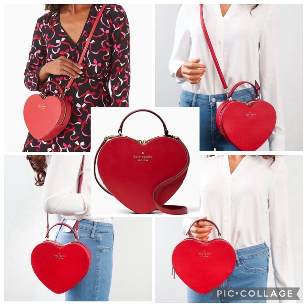 Kate Spade Love Shake Heart-Shaped Crossbody Bag Red Leather w heart Patch - GUC - Picture 14 of 15